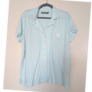 Lauren‎ Ralph Lauren Pajama Top Womens Large Pinstripe Buttons Pink Blue Green